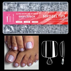 Ultra Short French Press - On Acrylic Nails - 600pcs, Almond & Square Traceless Tips for Salon & DIY Manicures (600pcs 07 Toenail)