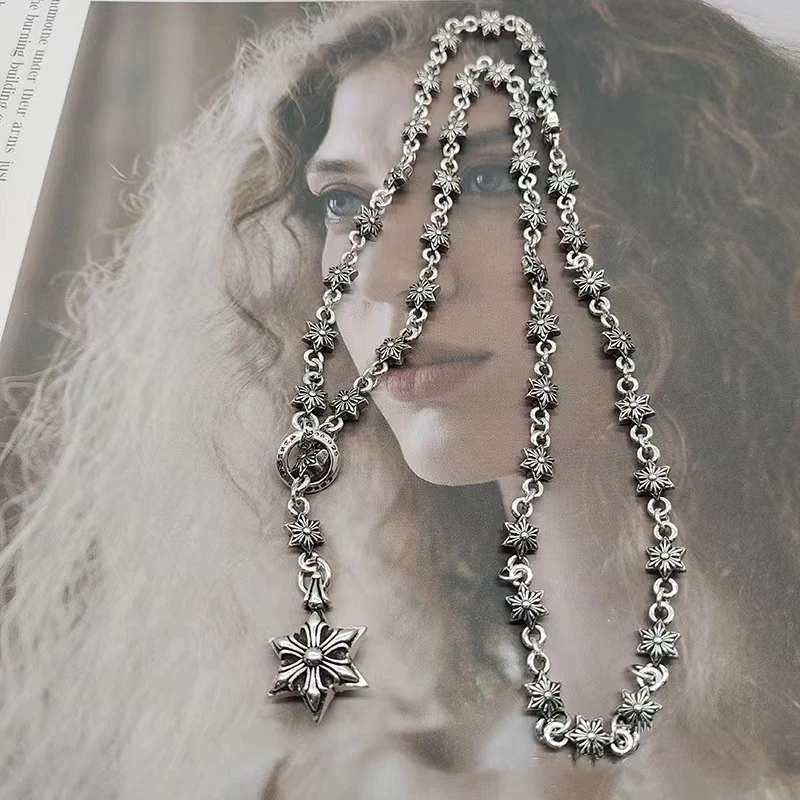 European and American adjustable distressed niche dark wind six pointed star patchwork necklace