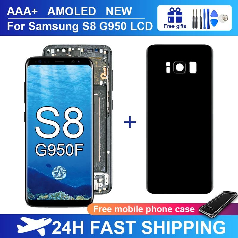 

TUFFIING AAA+ AMOLED Display For SAMSUNG Galaxy S8 G950F G950FD Touch Screen Digitizer Replacement Black With Frame Add Cover