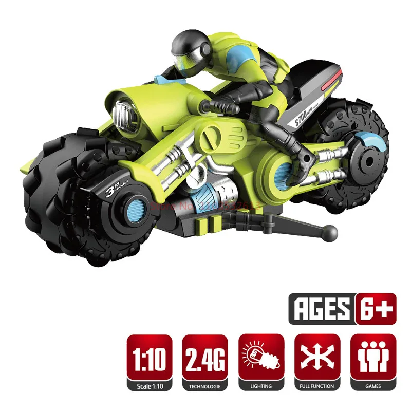 Juguetes de motocicleta eléctrica para niños, coche de control remoto, rotación de deriva, acrobacias 3D, 1: 10