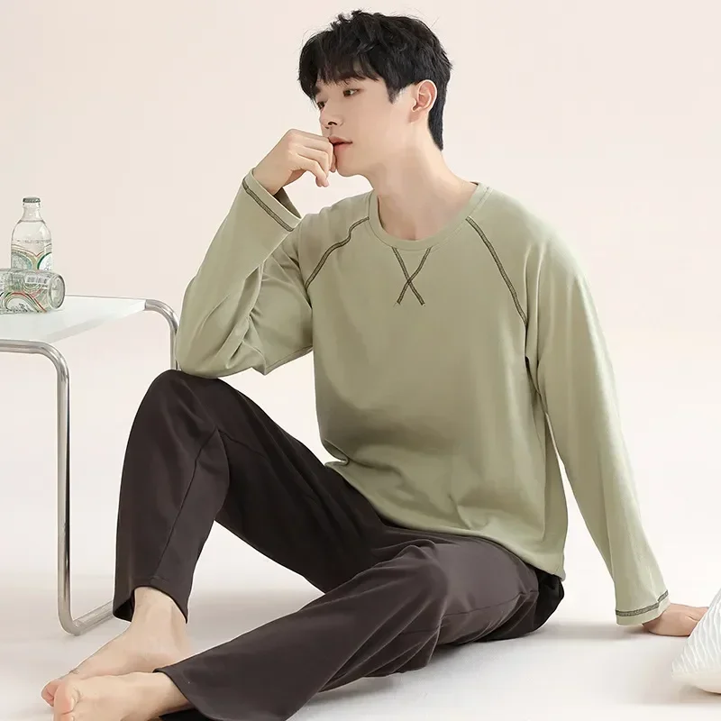 

Home Casual Long Pants Plus Winter Wear Top Size Pajamas Neck Autumn Sleepwear Men Pajama Fashion Sets Comfortable Set
