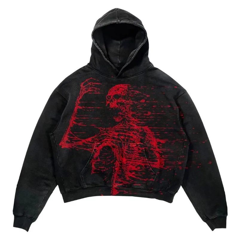 

New Y2K hoodie American retro hip-hop fashion print oversized hoodie male punk Harajuku Gothic loose couple hoodie street wear