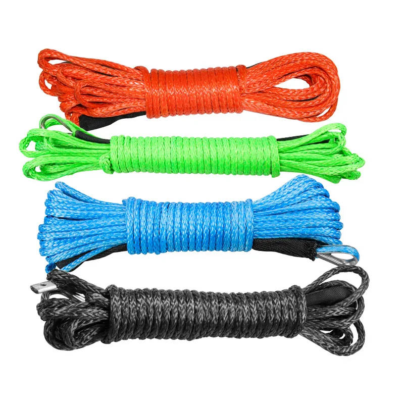 Car Tow Cable Winch Rope Set Car Towing Rope Winch Rope 1/4''x50' Truck Boat Emergency Replacement Car Outdoor Accessories Synthetic Winch Rope Cable ATV UTV 7700lbs Towing Rope