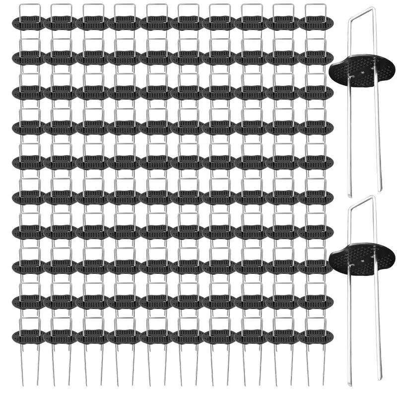 

100 шт., металлические садовые оцинкованные штифты с 100 прокладками, 6 дюймов, U-образные штифты для удержания забора, аксессуары