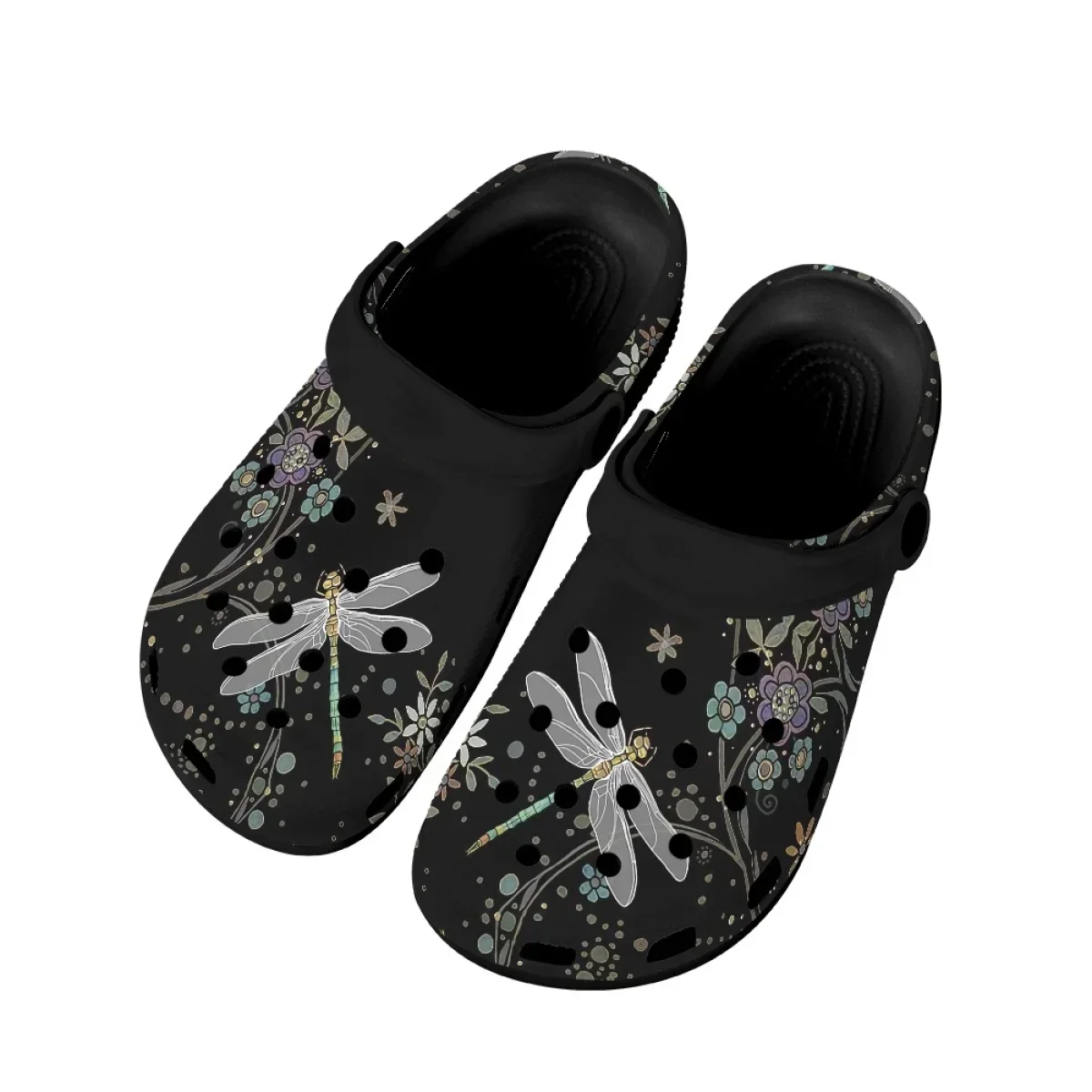 Fashion Dragonfly Print Women Clogs Sandals Summer Flat Garden Shoes Lightweight Breathable Beach Slippers Sandals Couples
