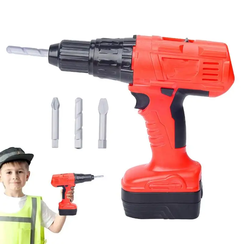 

Electronic Power Drill Kids Pretend Play Drill Toy With 3 Interchangeable Drill Bits Kids Tool Drill Kid Tool Outside