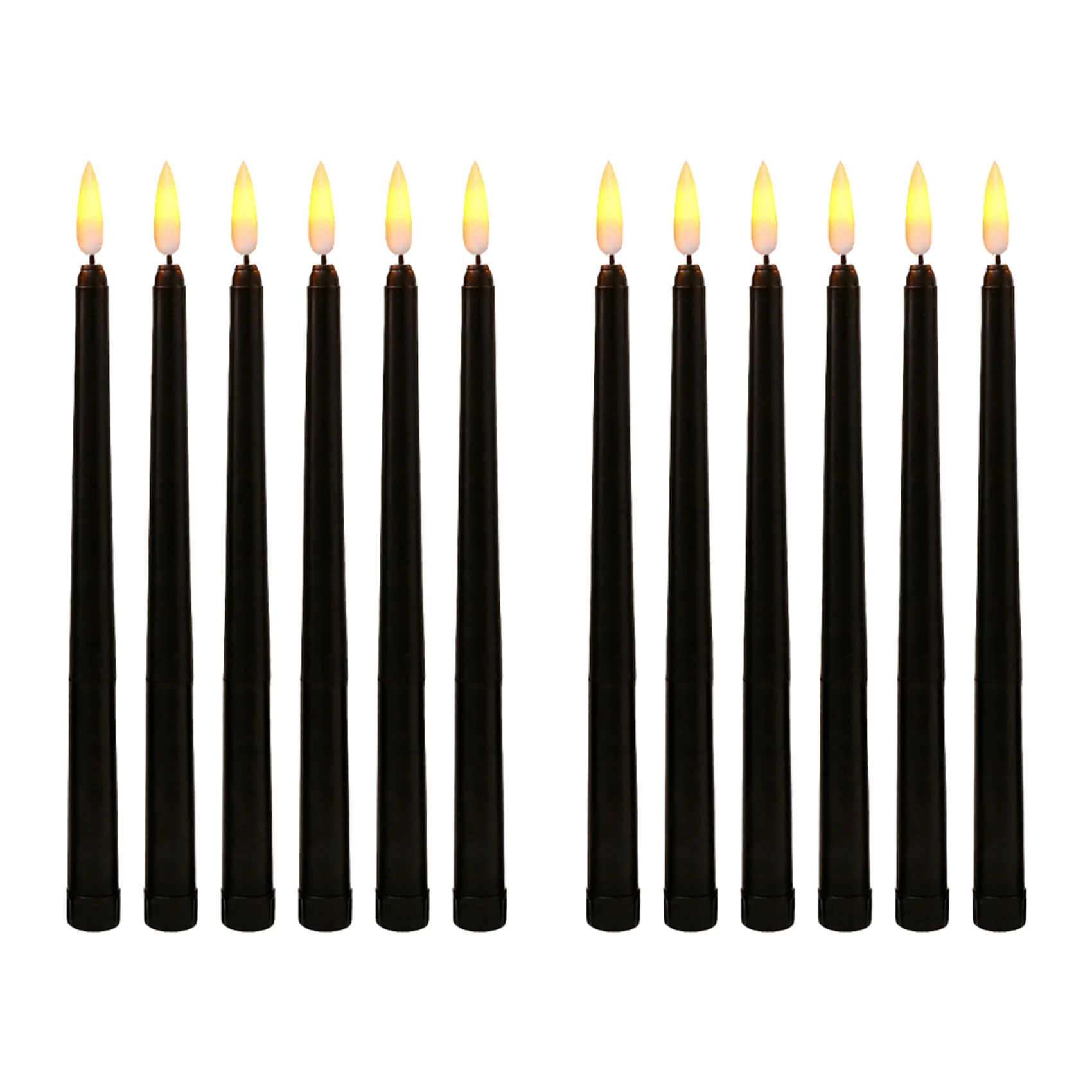 

12x Black LED Birthday Candles Yellow Flameless Flickering Battery Operated LED Halloween Candles