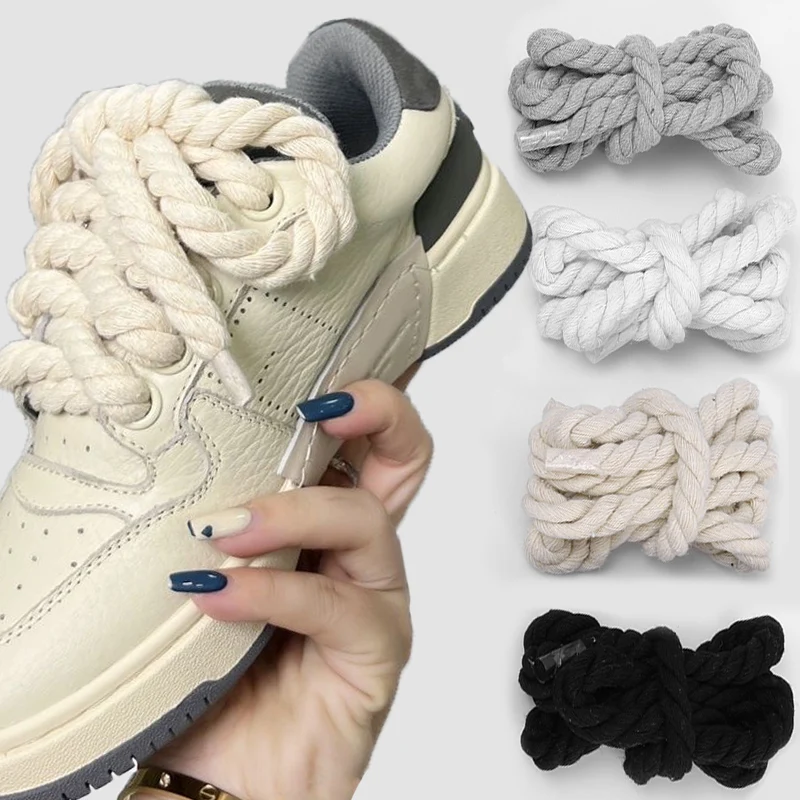 

120/160cm Retro Braided Twist Weave Shoe Laces Women Men Casual Thick Cotton Weave Strings Linen Rope Trendy Sneakers Shoelaces