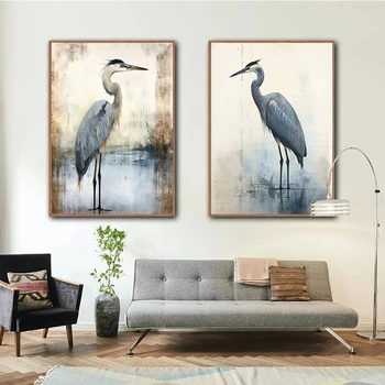 Acquerello Retro Blue Heron Minimalista Marsh Bird Art Poster Tela Pittura Stampe d'arte da parete Immagini Camera costiera Home Decor 1
