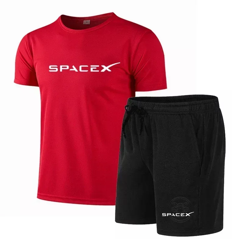 

Men's Crewneck Running T-shirt + Shorts Set of Two Pieces Breathable Elastic Sportswear Fitness Dress Casual Summer New