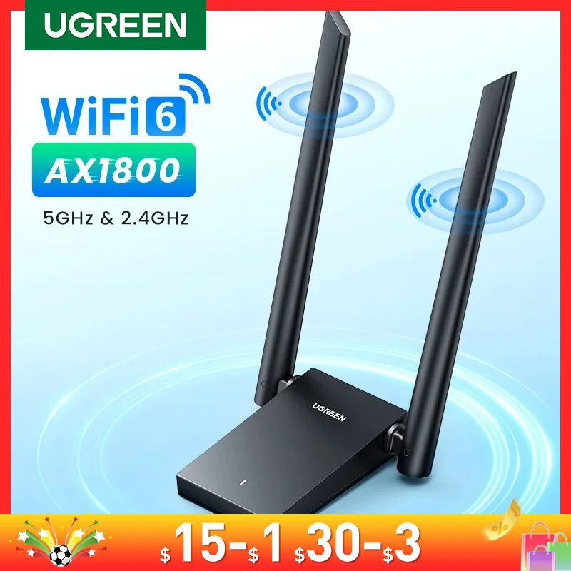 Ugreen-adaptador Usb Wifi de Antena Dupla Receptor Ethernet Rede Ax1800 Usb 3.0 5g 2.4g Compatível com pc Laptop Rede