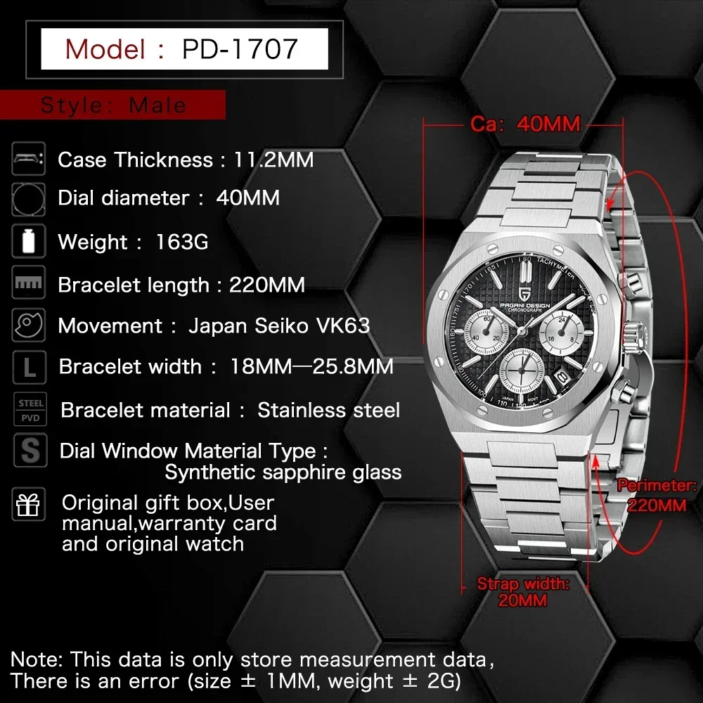 Pagani Design 2026 New Vk63 Men's Quartz Watch 40mm Sapphire Stainless Steel Waterproof 20bar Luminous C3 Sports Chronograph, Alina Gadgets