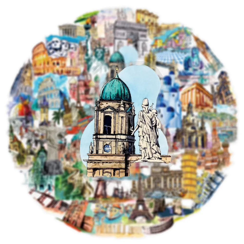 50Pcs 투명 세계 랜드마크 여행 스티커 DIY 스크랩북 수하물 물병 전화 노트북 기타에 대한 낙서