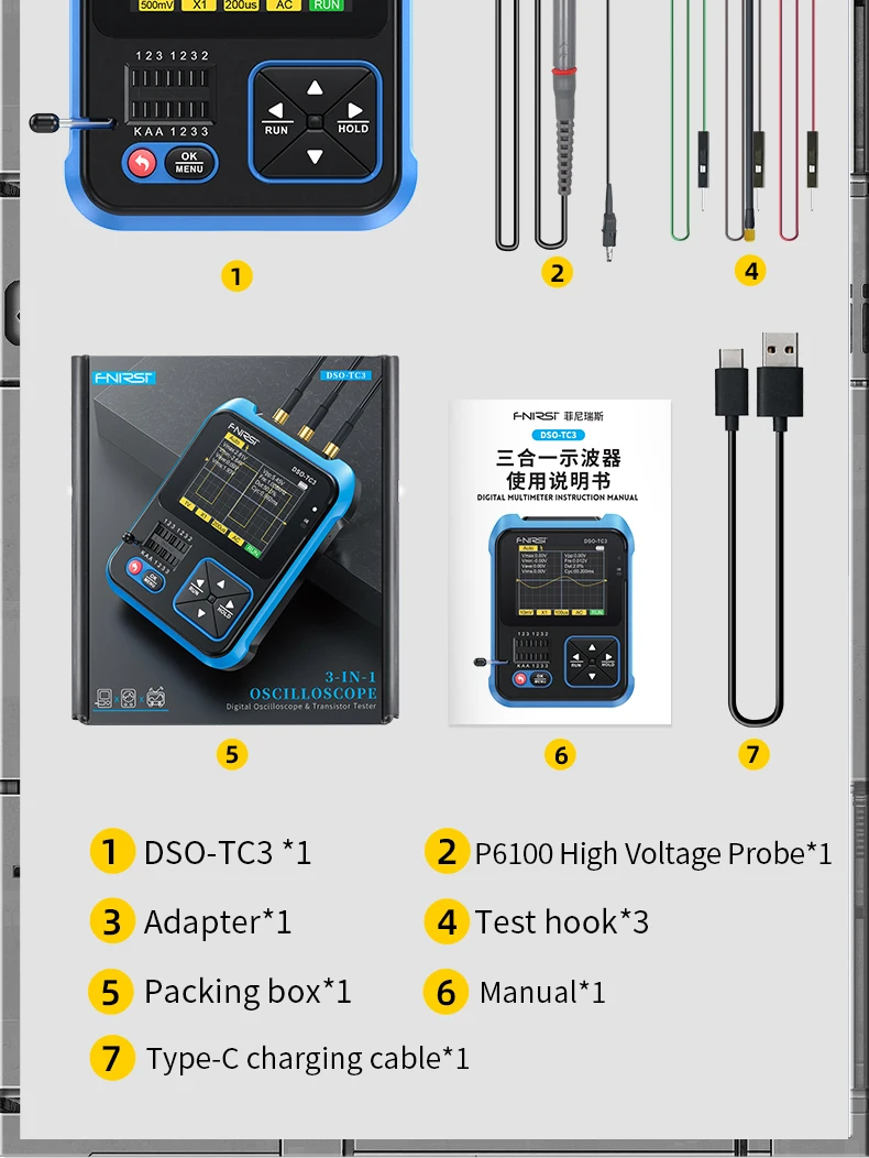 DSO-TC3 3-In-1 Osciloscop Digital Tester De Tranzistori Tester De Componente Ele