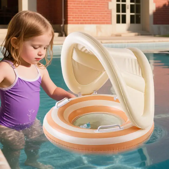 Baby Pool Float Floating Pool Ring Adjustable Float Trainer With Sunshade For Babies Toddler Kid Puddle 4