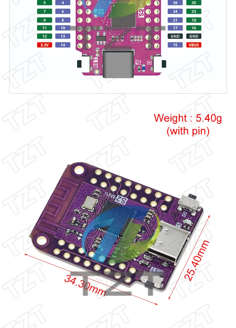 TZT ESP32 S2 Mini WIFI Board basierend auf ESP32-S2FN4R2 ESP32-S2 4MB FLASH 2MB PSRAM MicroPython für Arduino-kompatibles D1 Mini Upgrade – Detail 2