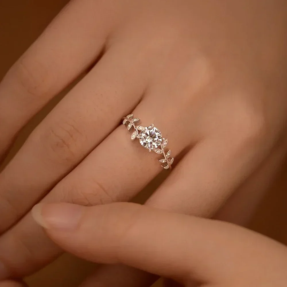 Leaf Moissanite Diamond Engagement Rings 1CT Certified for Women 925 Sterling Silver Plated White Gold Wedding Band Promise Ring