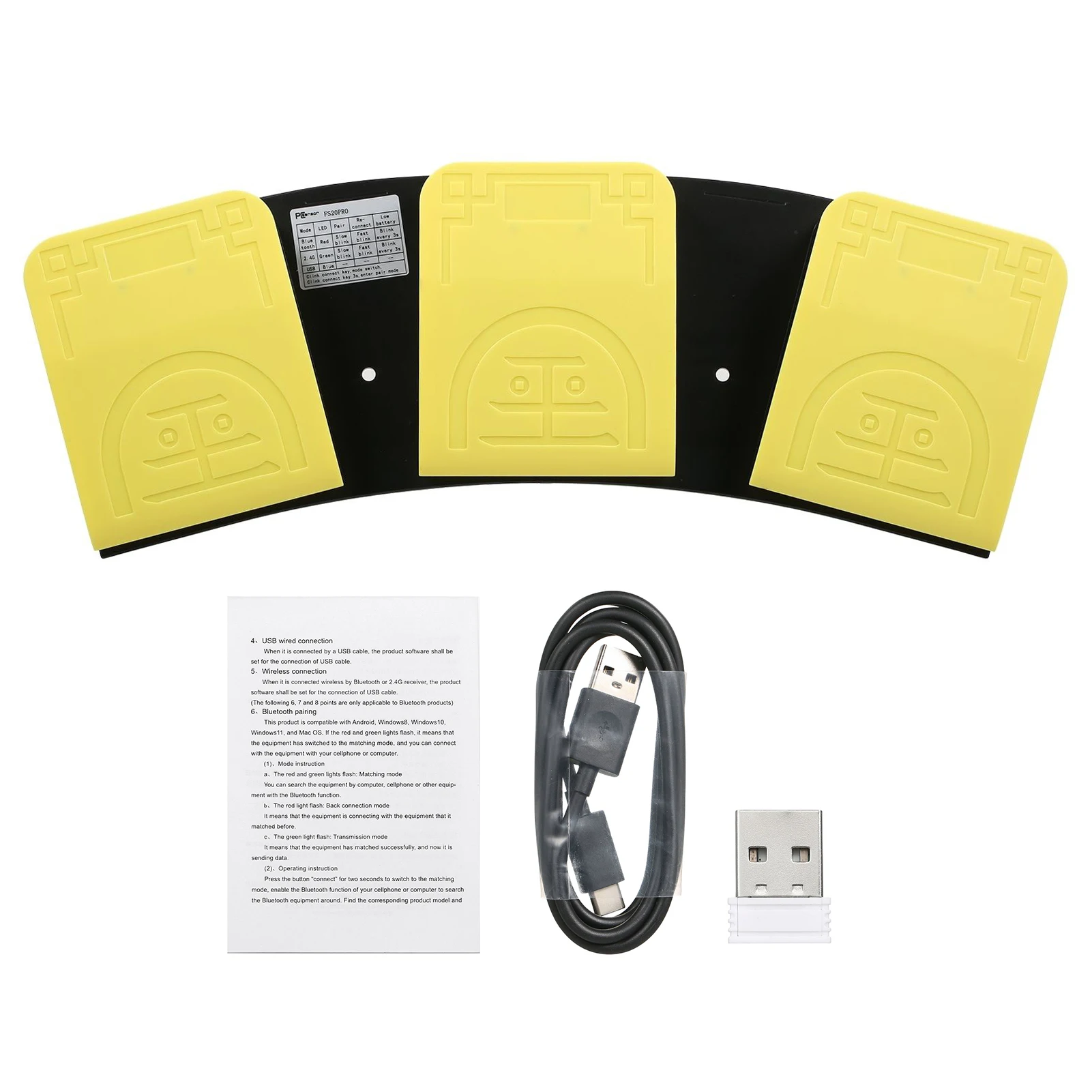 FS20Pro Triple Foot Switch Multifunctional Foot Pedal USB + 2.4G + BT Three-mode Connection Mechanical Switch
