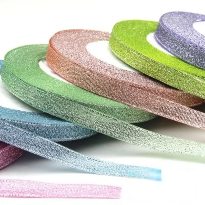 1cm 25Yards Glitter Satin Ribbon for Gift Packaging and Decorations