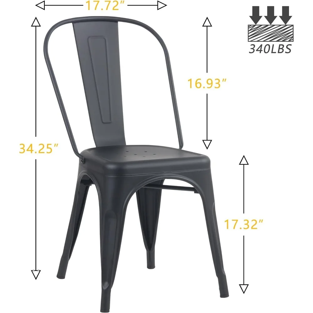 Metal Dining Chairs Set of 4 Iron Stackable Removable Back Cafe Side Patio Chairs Rubber Feet Stylish Modern Indoor