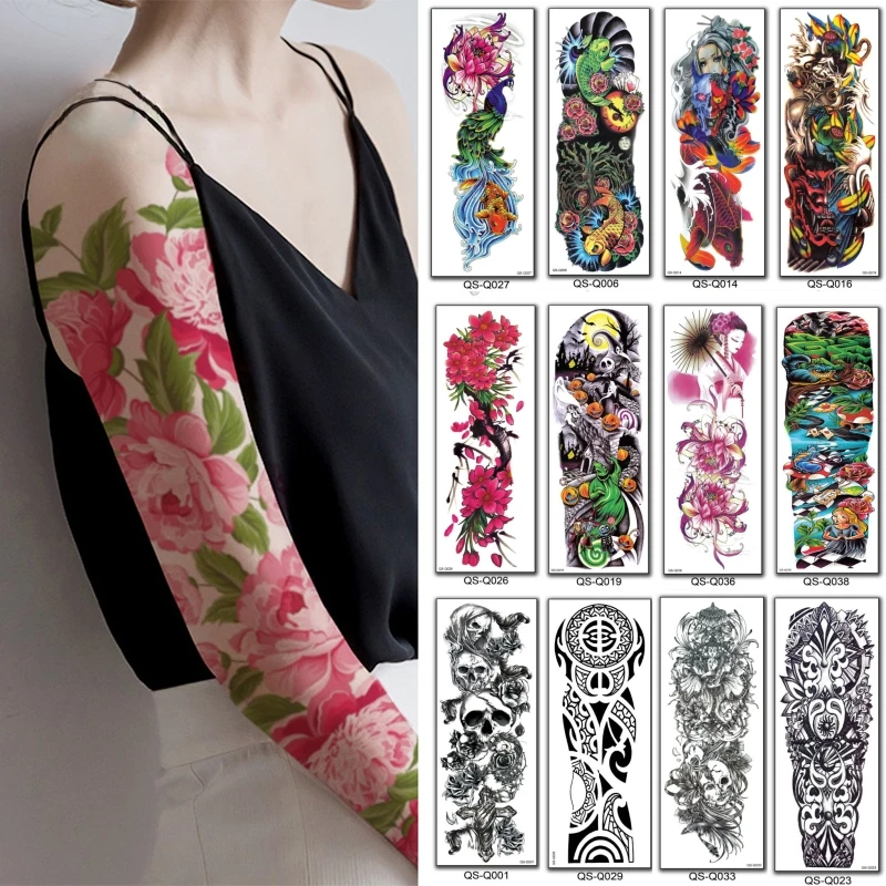 

2pcs Waterproof Fake Tattoo Sleeve for Men Women Body 3D Dragon Buddha Full Arm Temporary Tattoo Stickers Faux Tatouage Homme