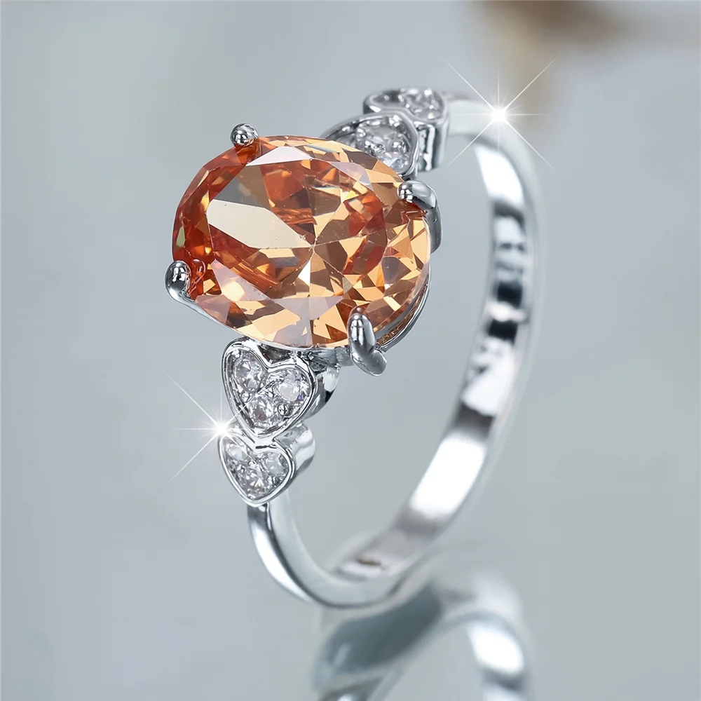 Crystal Female Zircon Stone Oval Engagement Rings For Women Rose Gold Color Wedding Bands Jewelry Party Gifts