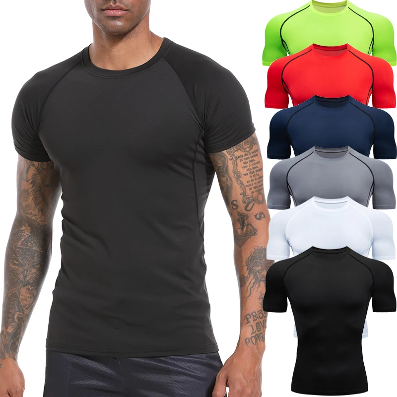 

Men's Compression Shirts Gym Workout Fitness Rash Guard Summer Athletic Undershirts Baselayer Sport Quick Dry Tshirt Tees Tops