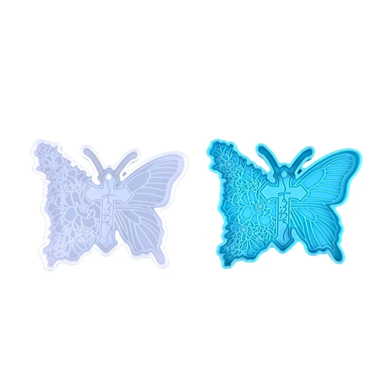 

Y4QE Butterfly-Keychain Pendant Mold with Hole Crucifix Mold for DIY Kaychain Making