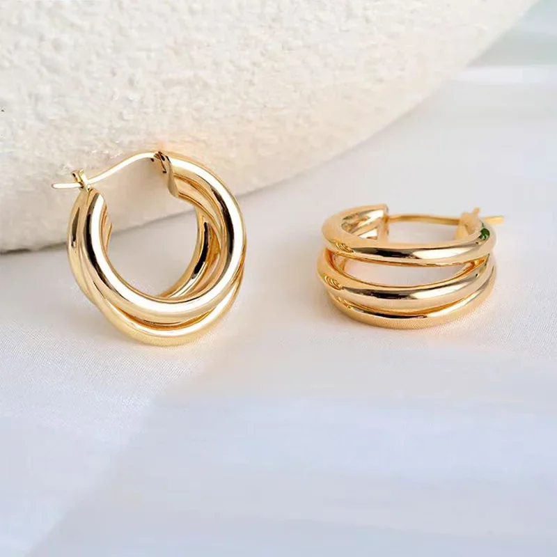 

Real 18K Gold Earrings For WomenThree Circle Design Pure AU750 Ins Style Light Luxury Fashion Fine Jewelry Gift