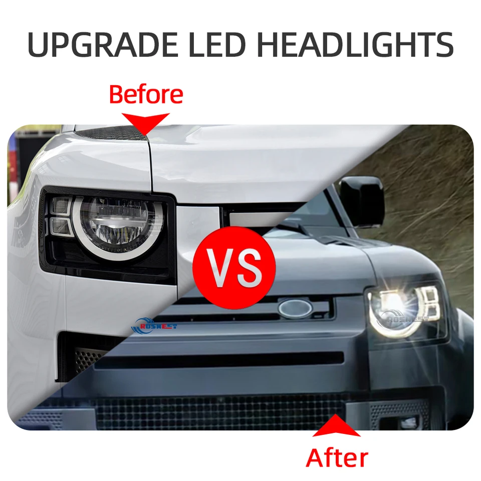 Set Fari LED Nero Per Land Rover Defender 90/110 - Omologazione E - Design Su Misura - 2