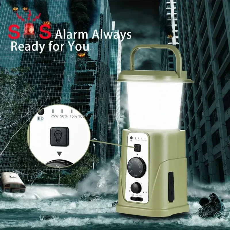

5000mAh LED Campsite Weather Radio Portable Solar Outdoor Multifunctional Camping Light Hand-Crank Power Banks for Emergencys