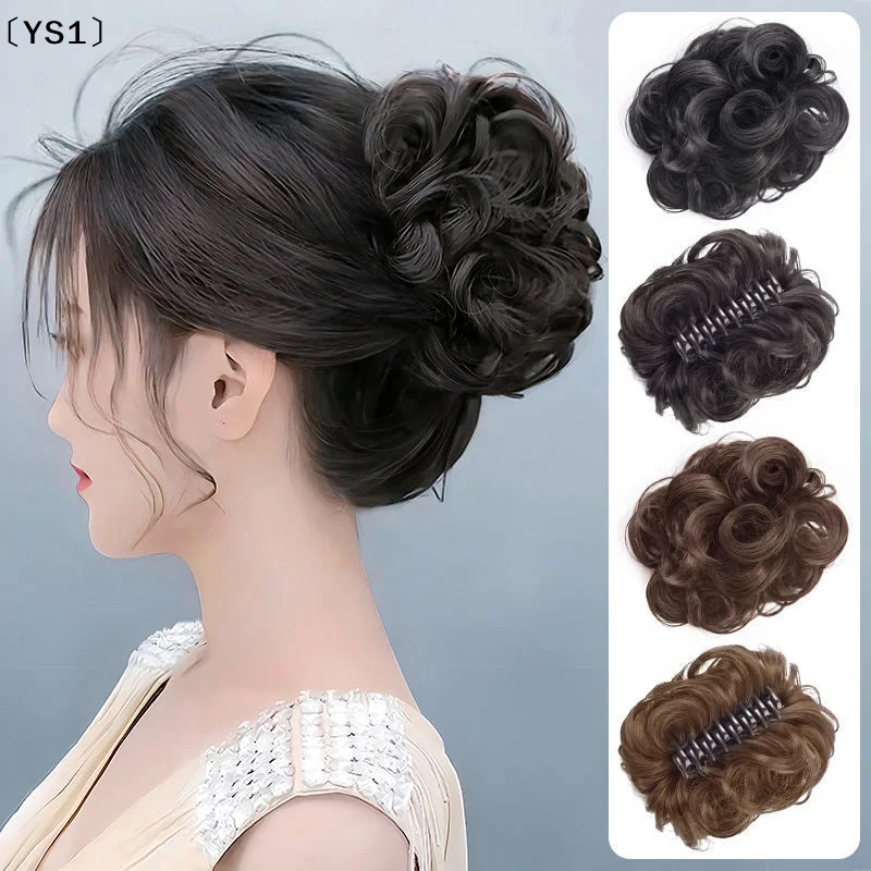 〔YS1〕Chignon sintetico disordinato con clip a griffe, extension per capelli ondulati e ricci, elastico per capelli, accessori per chignon e coda di cavallo da donna - immagine 4