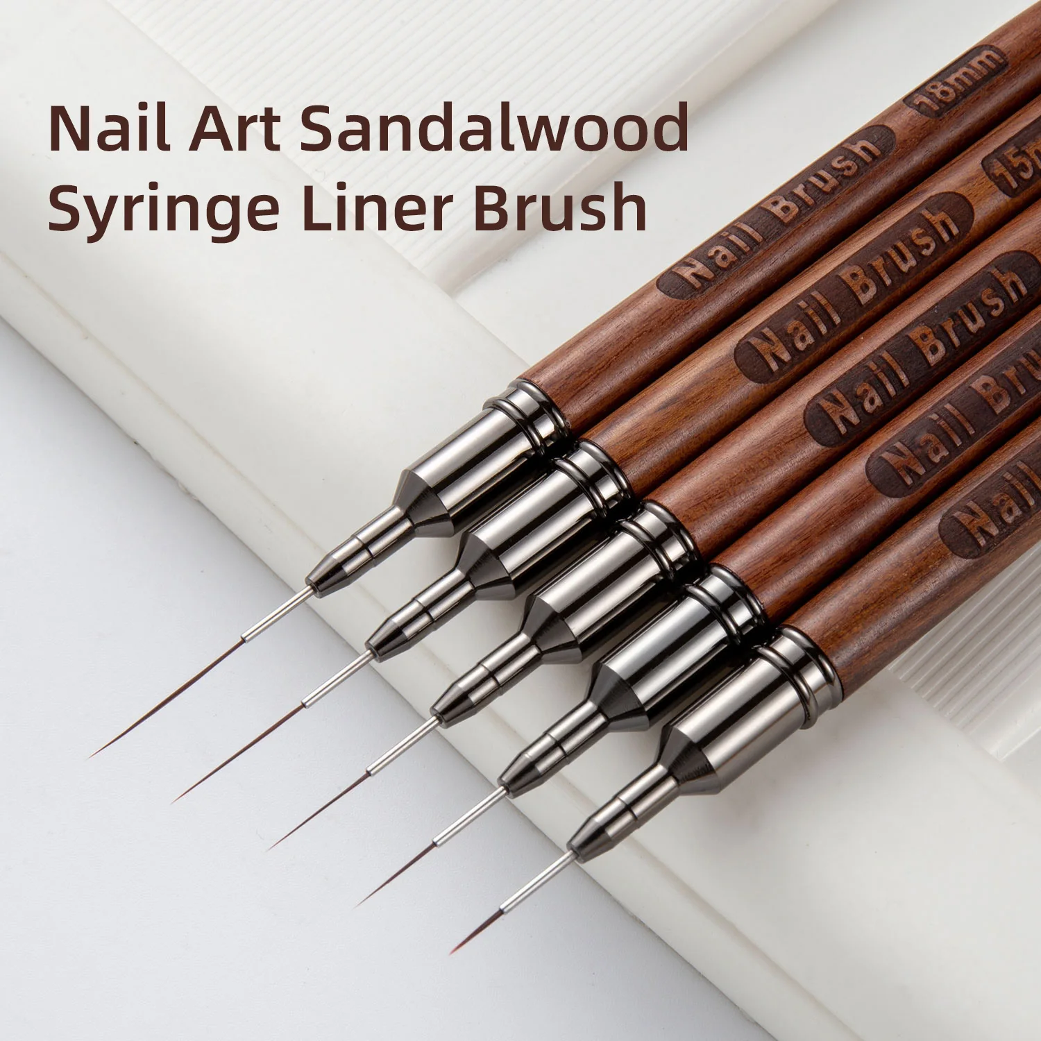 1PC Round Wood Handle Nail Art Liner Brush DIY Painting Pen Sandalwood Syringe Brushes Drawing Fine Lines Stripe Pen UV Gel Nail 2