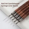1PC Round Wood Handle Nail Art Liner Brush DIY Painting Pen Sandalwood Syringe Brushes Drawing Fine Lines Stripe Pen UV Gel Nail 2