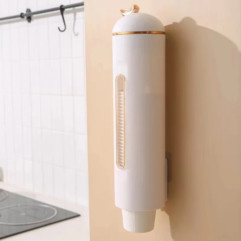 Cup Storage Holder Paper Cup Dispenser Light Luxury Disposable Cup Dispense Wall Mounted Single Dust-proof