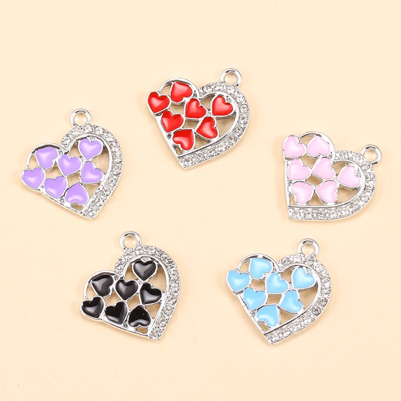 

10Pcs Luxurious Enamel Love Hearts Charms for Diy Jewelry Making Lovely Crystal Heart Pendant Earrings Necklace Accessories