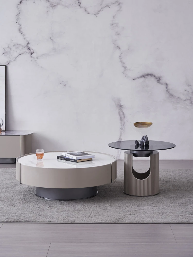 

Modern Minimalist Marble round Coffee Table Combination Retro Living Room Light Luxury Design Tea Table