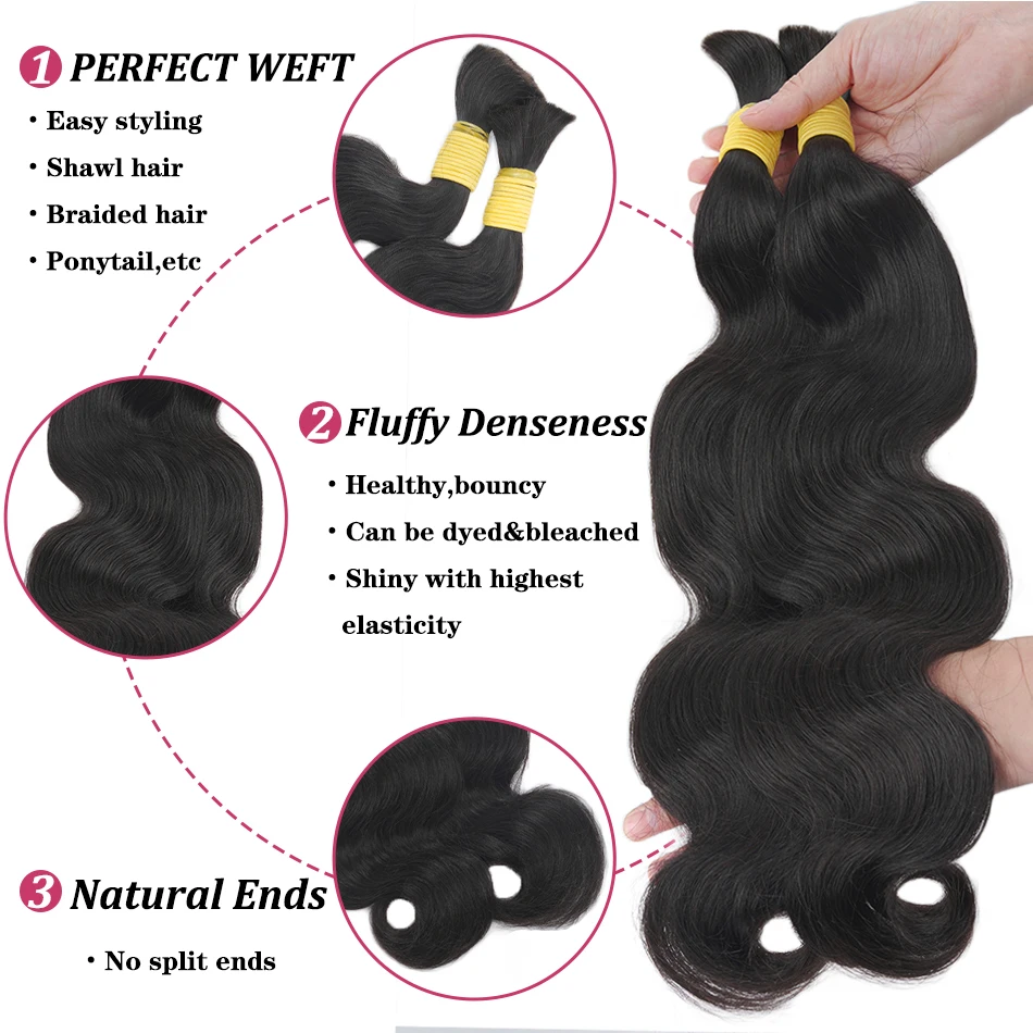 Bulk Hair Brazilian Virgin Body Wave Natural Black Color Unprocessed Brazilian Virgin Hair Body Wave Human Weave Pure Color