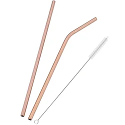 Elegant Gold Stainless Steel Reusable Straw Set with Cleaning Brush - Perfect for Cocktails, Beverages, Parties, and Weddings (Rose)