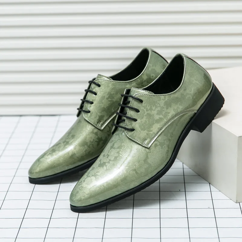 Sharp Point Shoes Men's Wedding Shoes Sharp Pointed PU Leather Bright Surface Business ...