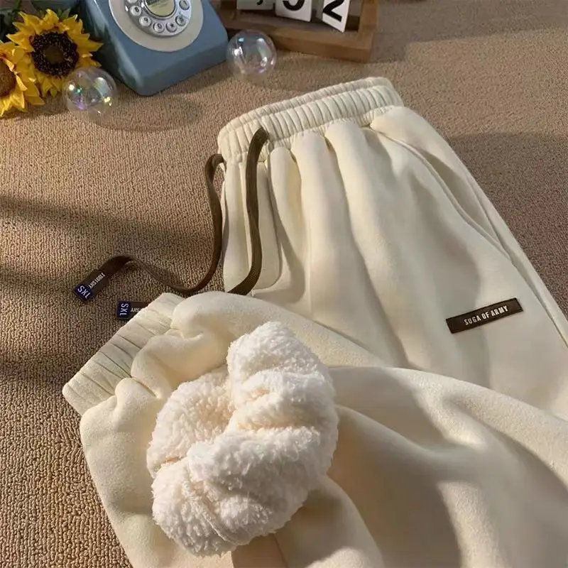 

Lamb Wool Plus Fleece Pants Women Clothing Fashion Simple All Match Streetwear Women Pants Casual Thick Warm Sweatpants Women