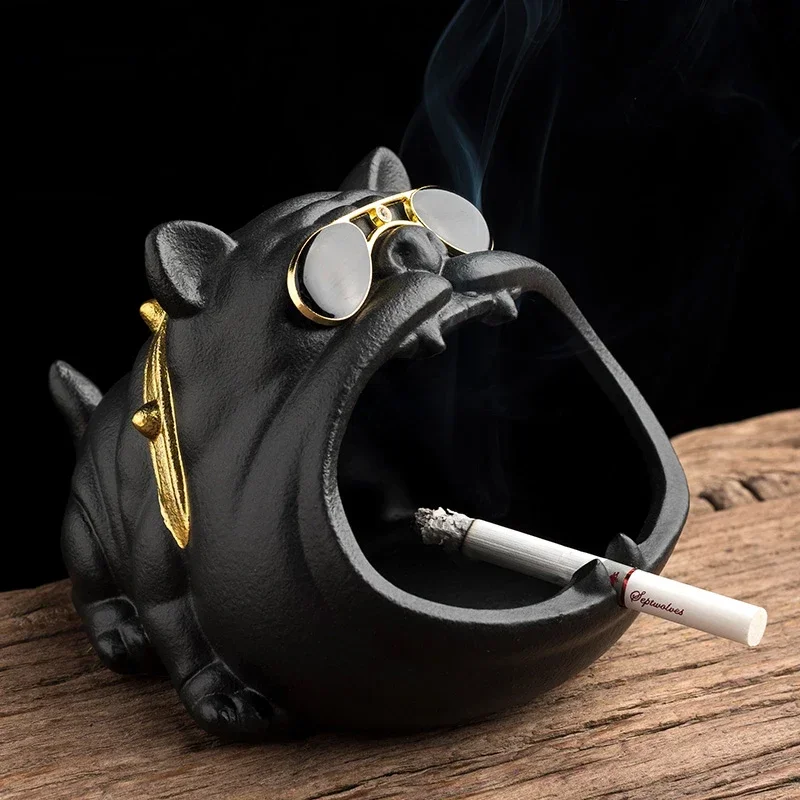 Big Mouth Dog French Dou Cartoon Dog Windproof Ashtray Small Change Storage Cute Animal Ashtray Retro Home Decor