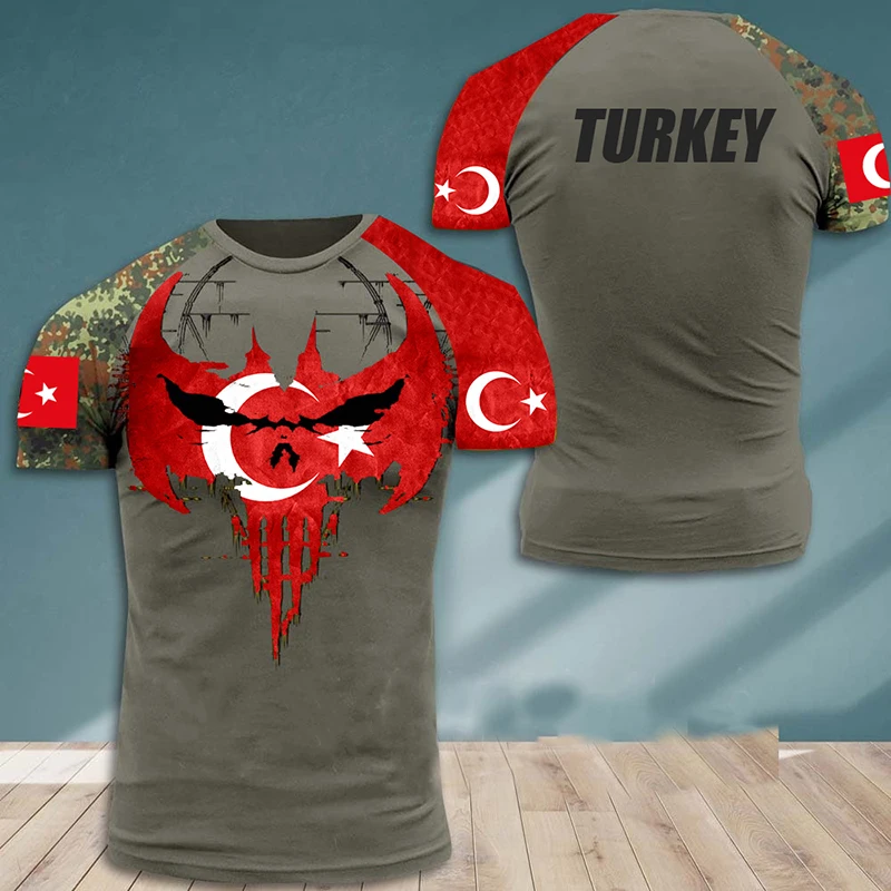 

New Turkish Army Men's T-Shirt Veteran Soldier Skull Print Summer Pullover O Neck Short Sleeve Oversized Men's Clothing Camisa