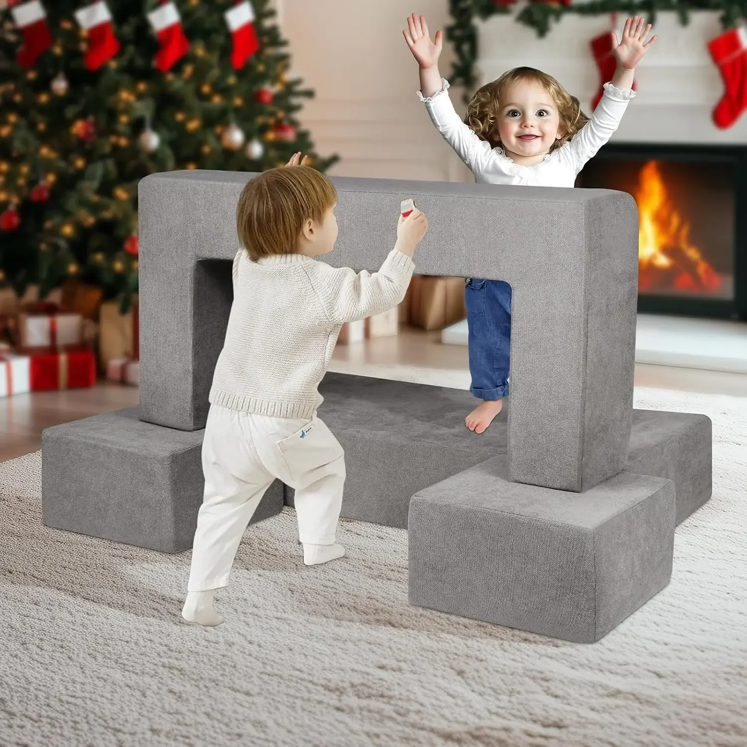 Kids Couch, 4Pcs Modular Kids Play Couch, Toddler Couch Sofa Bed, Kids Chair Seat Playroom Furniture, Child Sectional Sofa 2