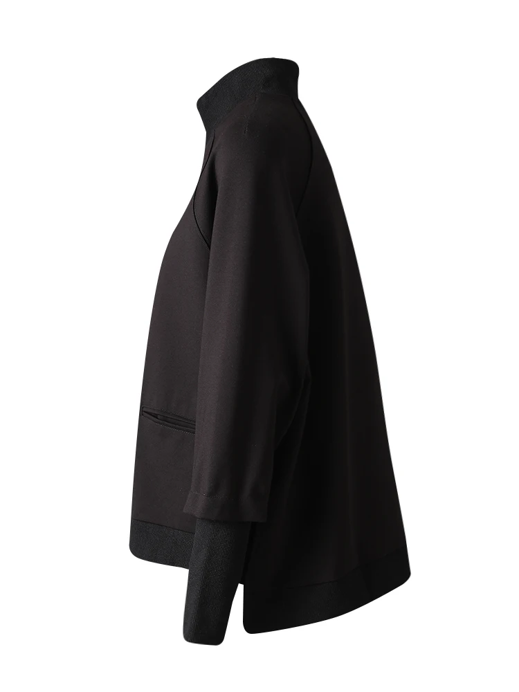 [EAM] Loose Fit Black Irregular Sweatshirt New Turtleneck Long Sleeve Women Big Size Fashion Tide Spring Autumn 2026 JQ021