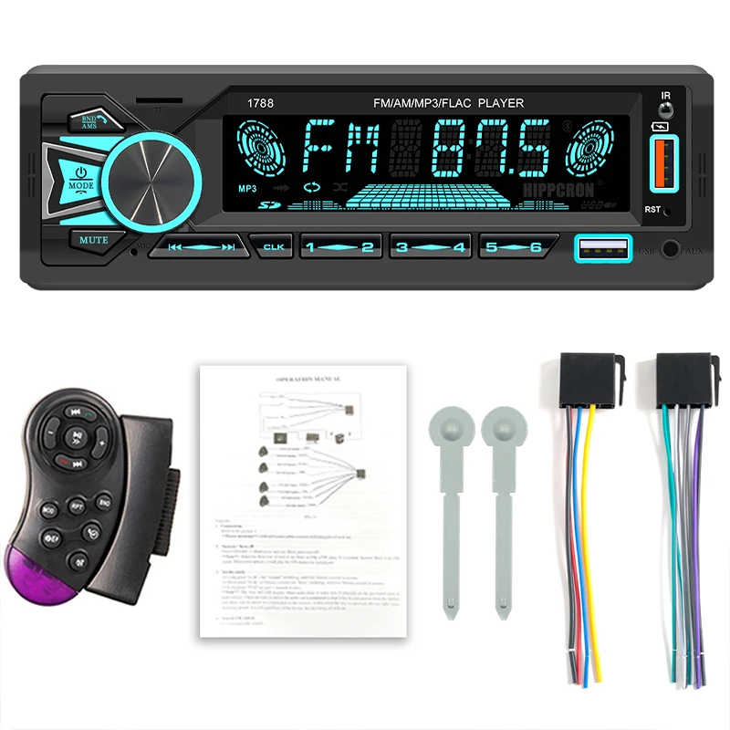 Hippcron 1Din Radio de coche Bluetooth reproductor MP3 estéreo Autoradio receptor FM con Control remoto AUX/USB/tarjeta TF en el Kit de tablero