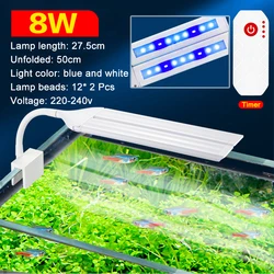 Enhanced LED Aquarium Light for Plant Growth - Full Spectrum with Timer, Super Bright Clip-On Design (8w blue white timed)