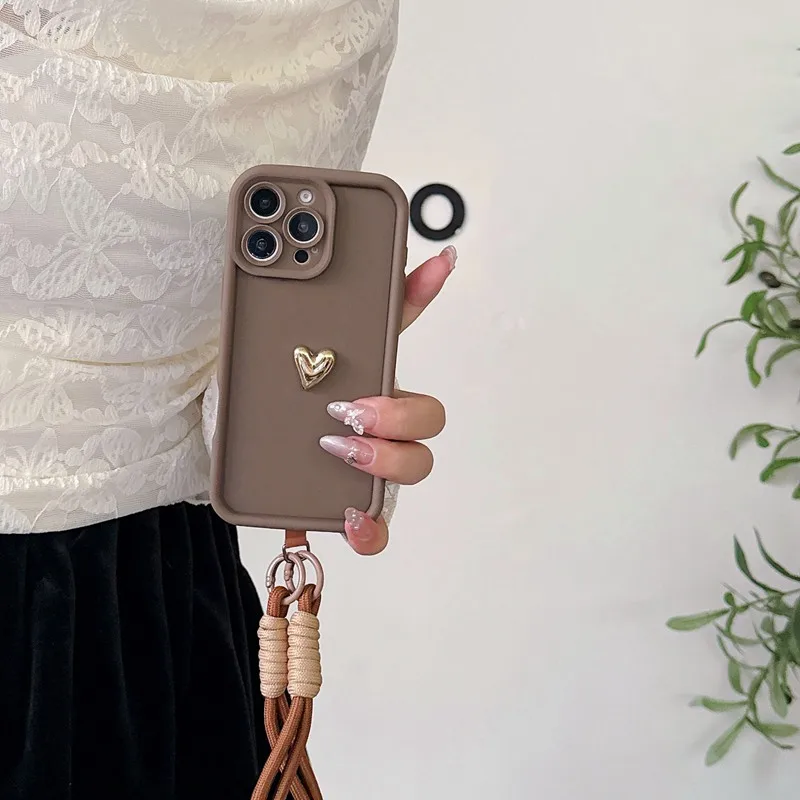 Heart Soft Phone Case with Strap Lanyard and Camera Cover