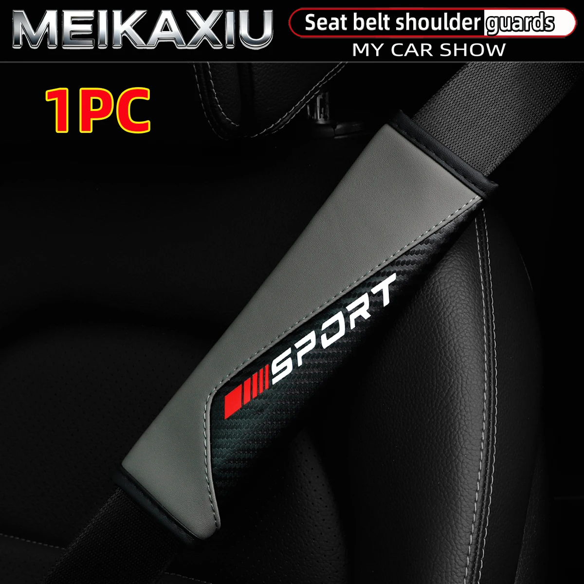 Carbon Fiber PU Leather Car Shoulder Guard Kit with Red Lettering - Sport Safety Belt Accessory