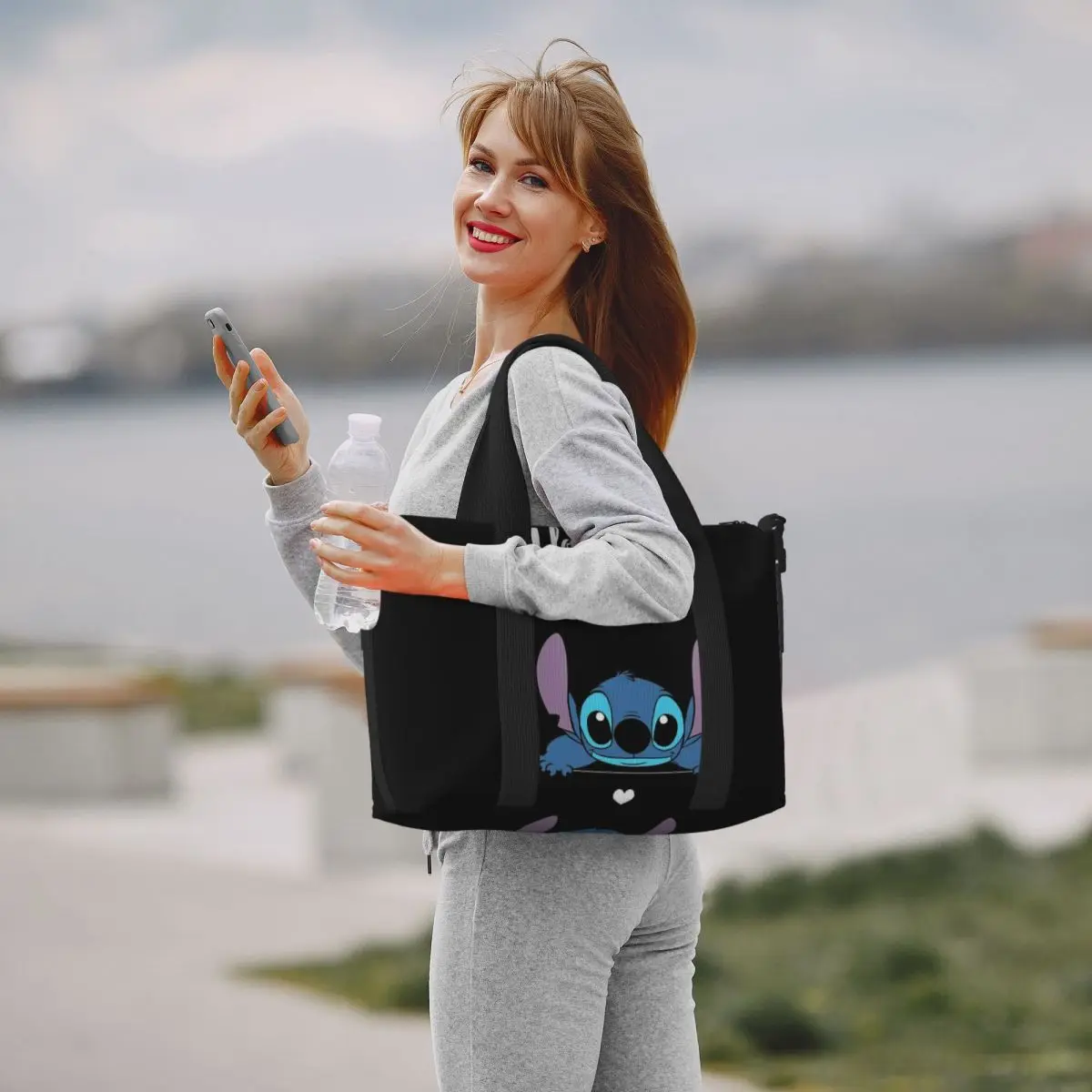 Custom Cute Stitch Beach Tote Bag Women Cartoon Big Compartment Beach Gym Travel Bags 6